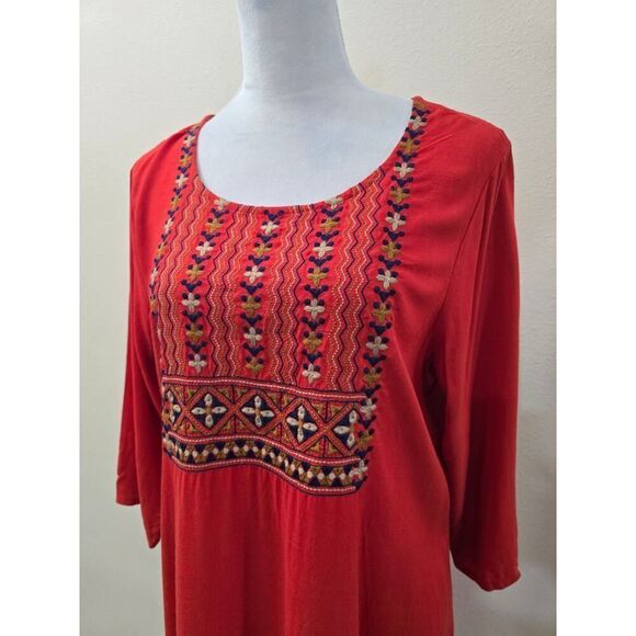 Melange Orange Midi Dress Embroider Summer Lagenlook Comfort Size L - Picture 2 of 8